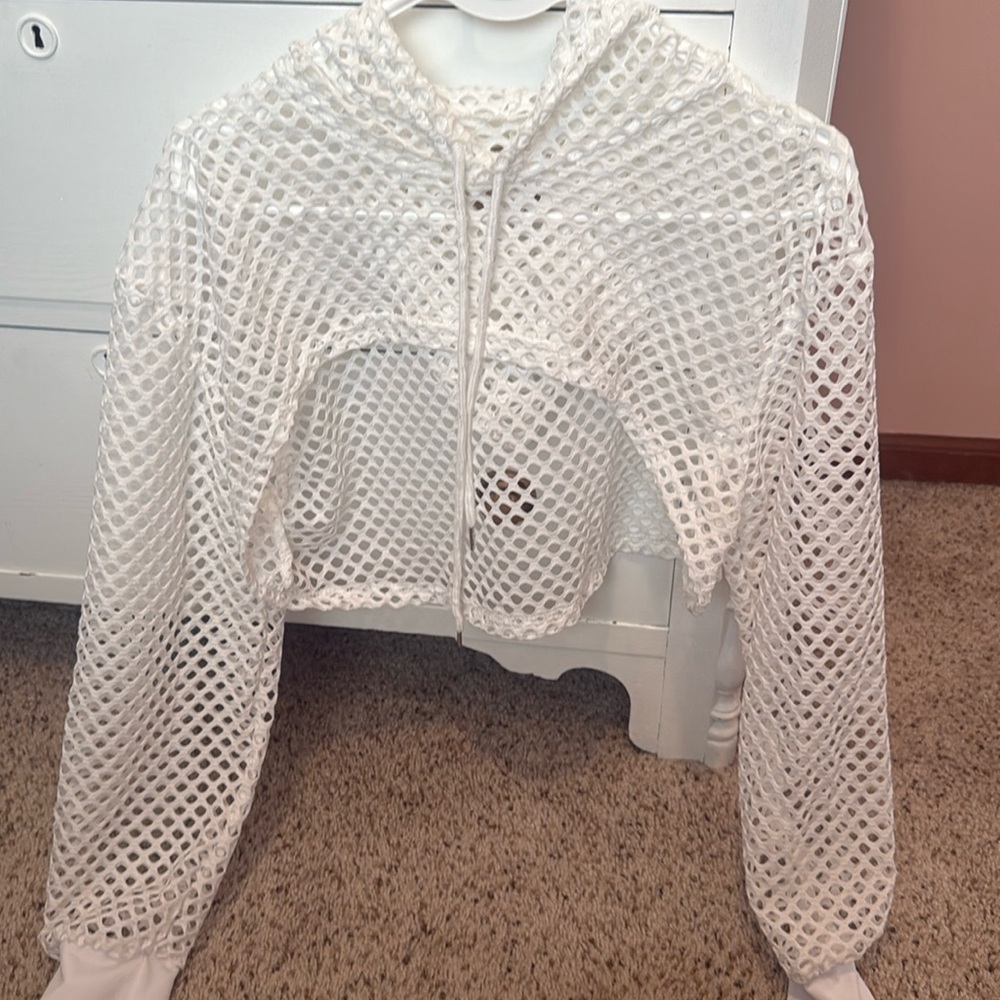White, netted crop top, large